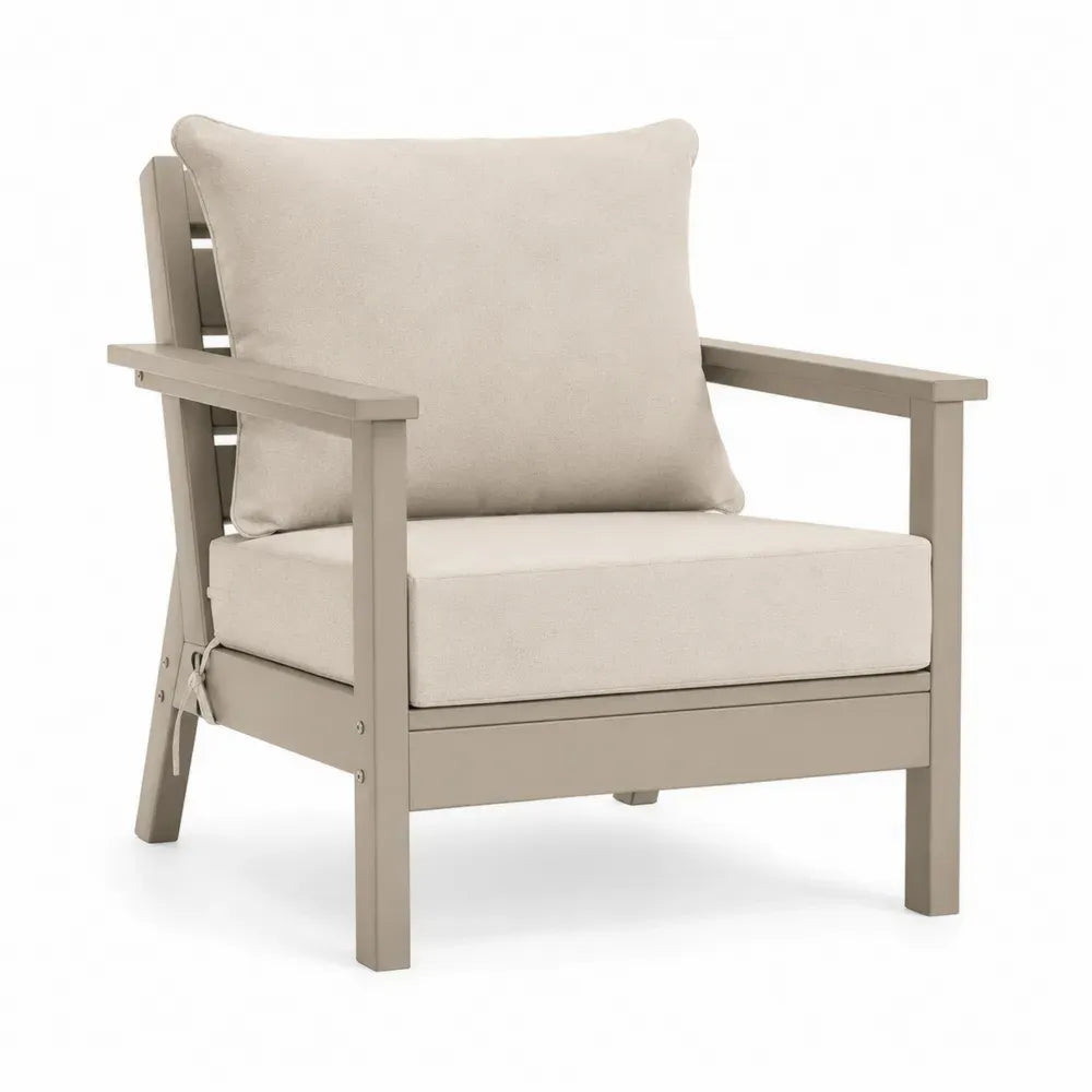 Garten Loungesessel 1-Sitzer mit Armlehnen Aluminiumrahmen Polyesterkissen Beige Taupe 73 x 82 x 86 cm