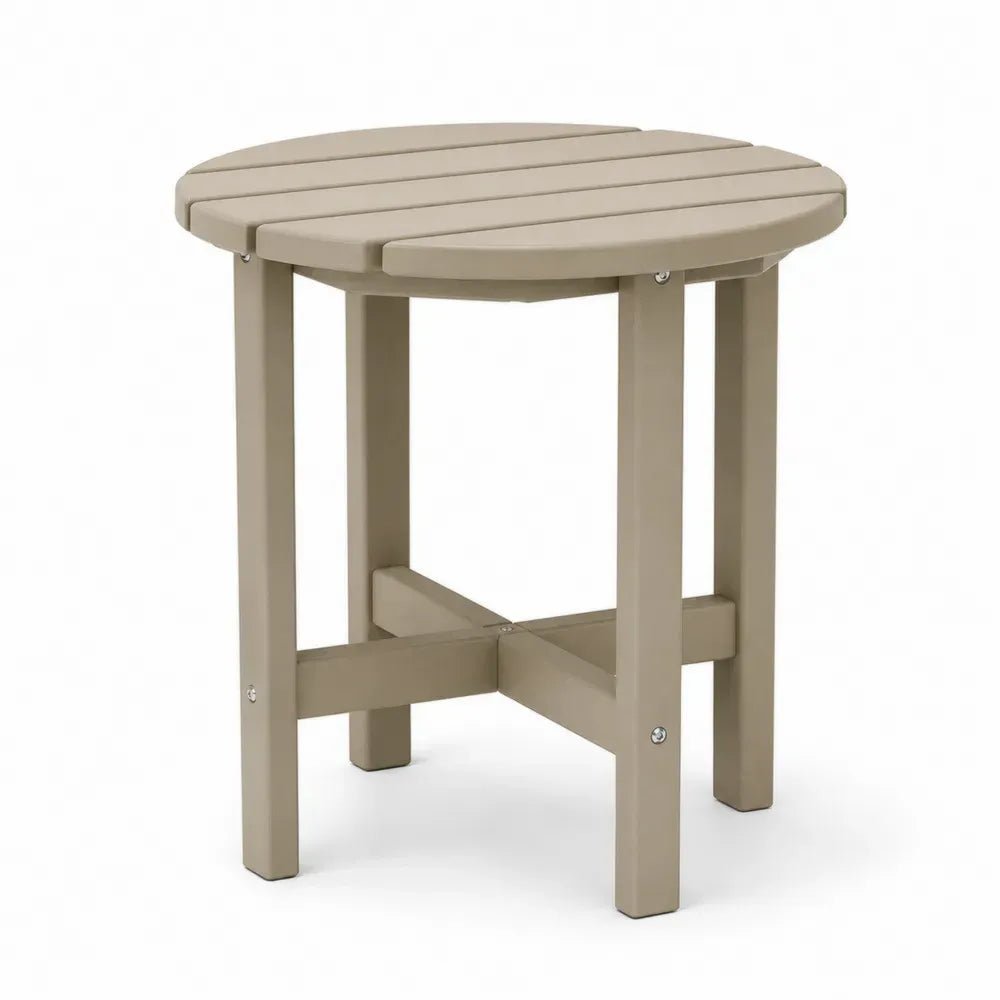 Gartentisch Beistelltisch rund Taupe Silberfarben Ø50 x 46 cm HDPE Kunststoff mit Lattenplatte