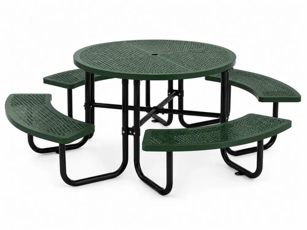 Runde Gartensitzgruppe mit Tisch und 4 Bänken pulverbeschichteter Stahl Dunkelgrün Schwarz 183 x 183 x 75 cm