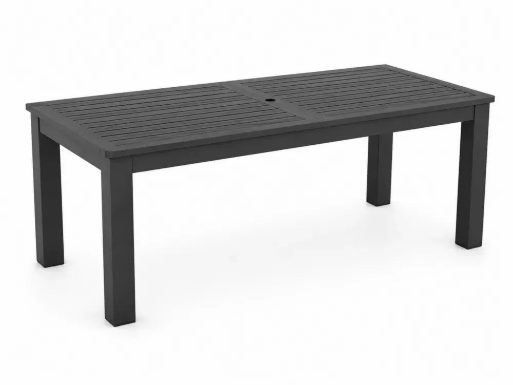 Gartentisch Esstisch rechteckig Schwarz 160 x 90 x 75 cm HDPE Kunststoff mit Lattenplatte und Sonnenschirmloch