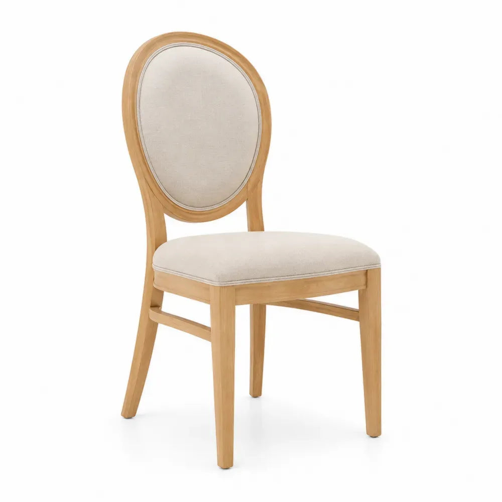Esszimmerstuhl Polsterstuhl mit ovaler Rückenlehne Kautschukholz Polyestergewebe Natur Beige 49 x 57 x 98 cm