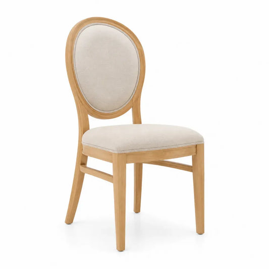 Esszimmerstuhl Polsterstuhl mit ovaler Rückenlehne Kautschukholz Polyestergewebe Natur Beige 49 x 57 x 98 cm
