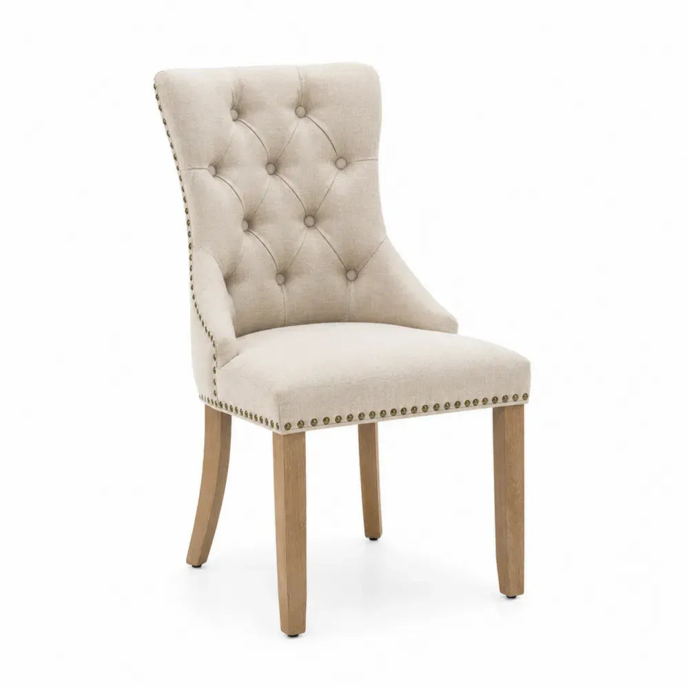 Esszimmerstuhl mit rechteckigem Sitz gepolstert Polyestergewebe Kautschukholz Beige Natur Bronzefarben 58 x 64 x 100 cm