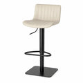 Barhocker höhenverstellbar 360° drehbar mit Rückenlehne PU-Kunstleder Stahl quadratischer Standfuß Cremeweiß Schwarz 48 x 50 x 82-104 cm