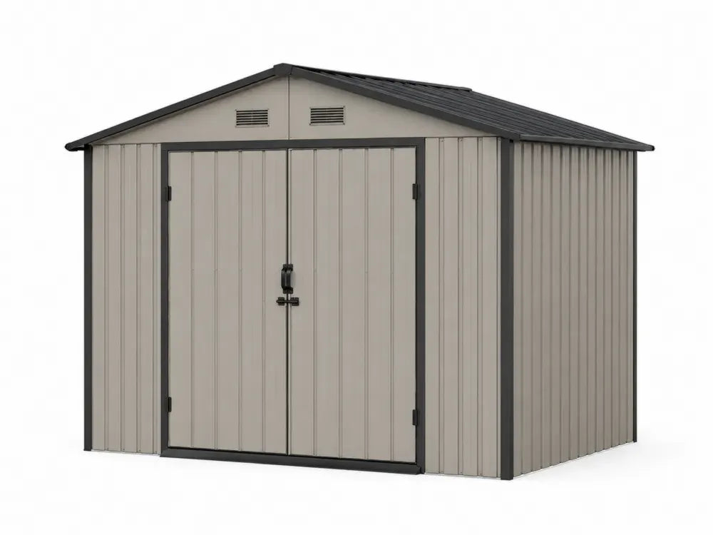 Gartenschuppen Gerätehaus mit Doppeltür Satteldach und Lüftung aus verzinktem Stahlblech taupe anthrazit 277 x 191 x 192 cm