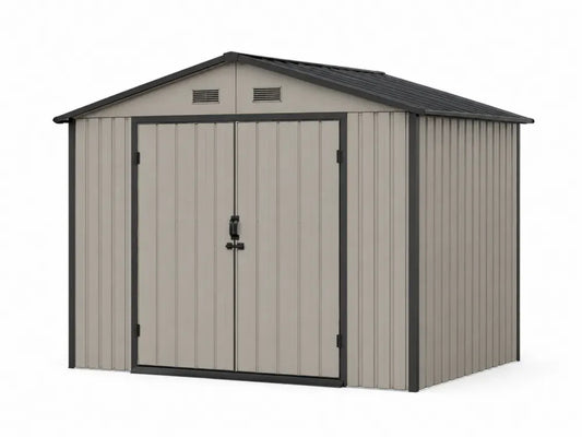 Gartenschuppen Gerätehaus mit Doppeltür Satteldach und Lüftung aus verzinktem Stahlblech taupe anthrazit 277 x 191 x 192 cm