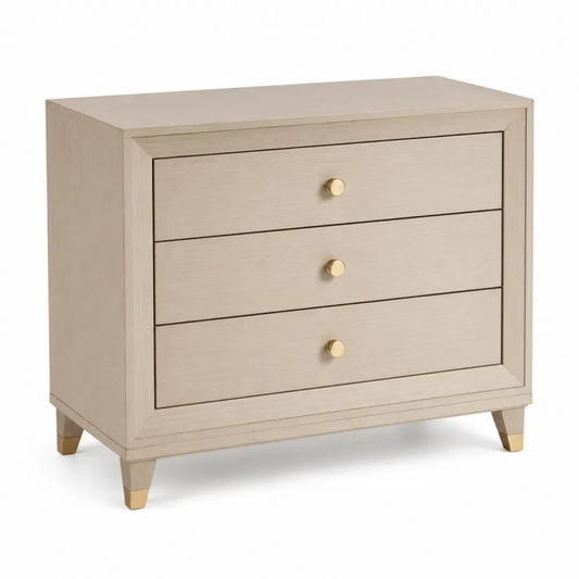Kommode Aufbewahrungsschrank rechteckig Eiche hell Goldfarben 90 x 40 x 80 cm MDF Eichenfurnier Metallknöpfe