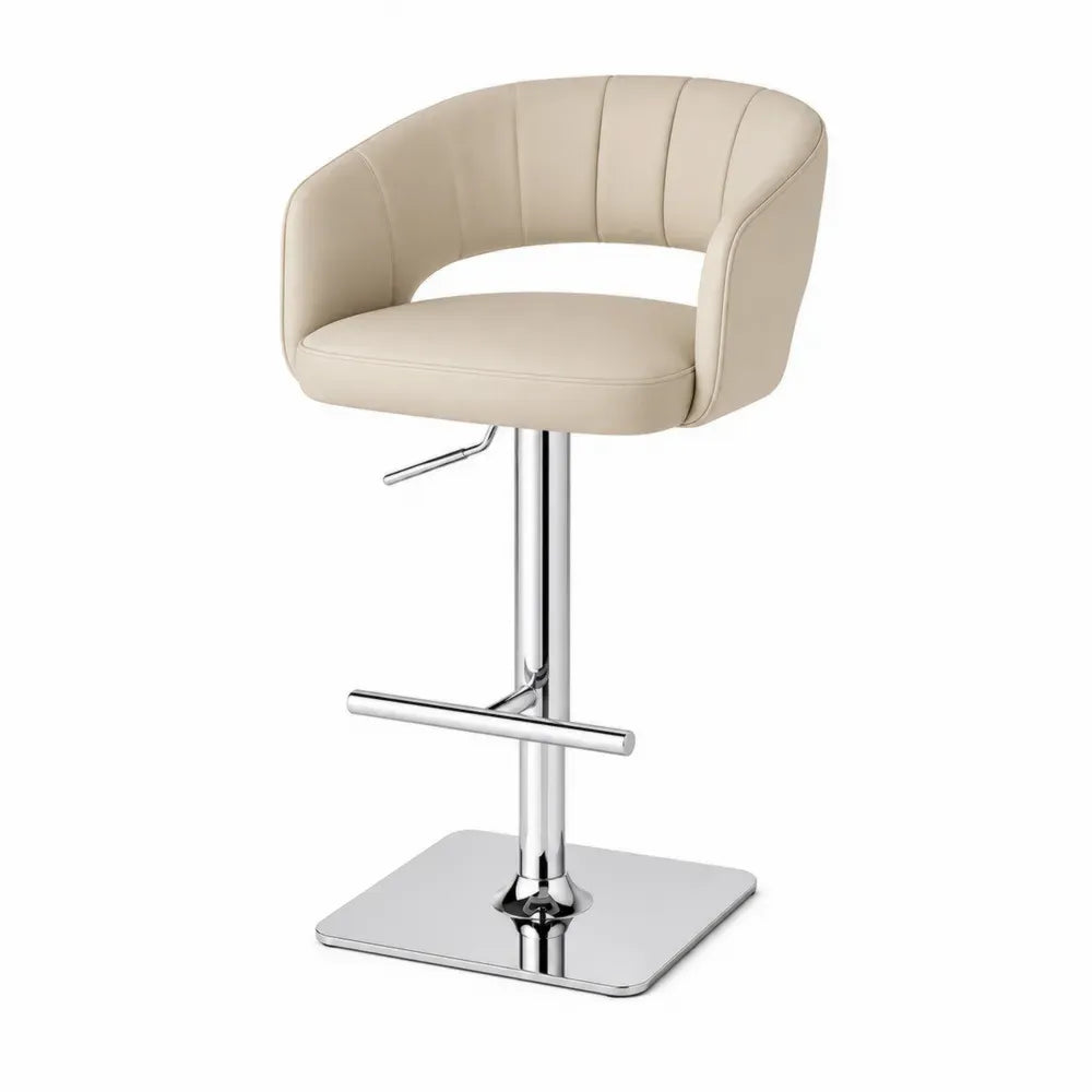 Barhocker Tresenhocker höhenverstellbar 360° drehbar mit halbrunder Rückenlehne PU-Kunstleder Stahl Beige Chromfarben 54 x 52 x 86-107 cm