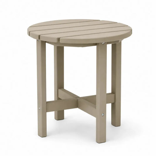 Gartentisch Beistelltisch rund Taupe Silberfarben Ø50 x 46 cm HDPE Kunststoff mit Lattenplatte