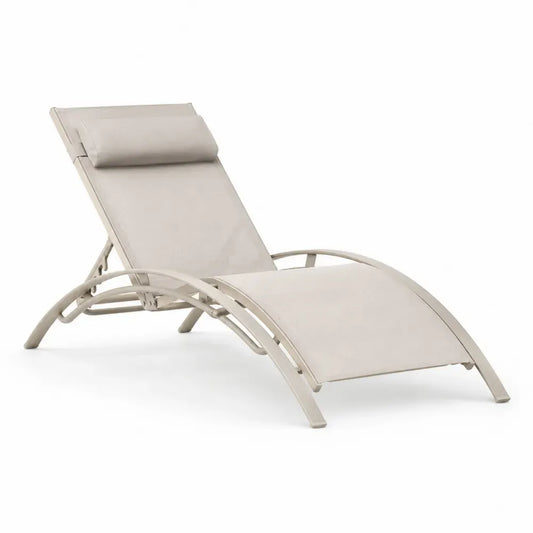 Sonnenliege Gartenliege mit Kopfkissen und verstellbarer Rückenlehne Aluminiumrahmen PVC-beschichtetes Polyestergewebe Beige Taupe 165 x 64 x 82 cm