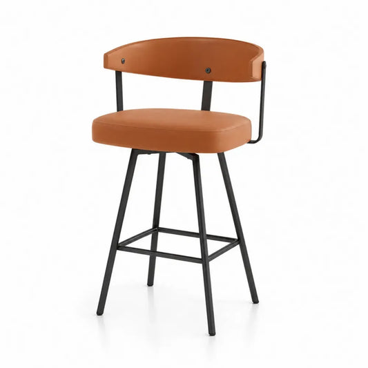 Barhocker Tresenhocker mit gebogener Rückenlehne PU-Kunstleder Stahl Cognacbraun Schwarz 51 x 52 x 96 cm