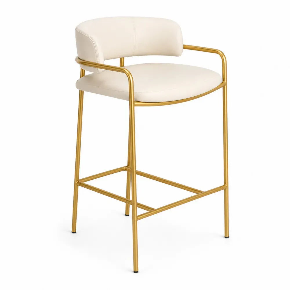 Barhocker mit Armlehnen gepolstert halbrunde Rückenlehne PU-Kunstleder Stahl Cremeweiß Goldfarben Schwarz 56 x 55 x 97 cm