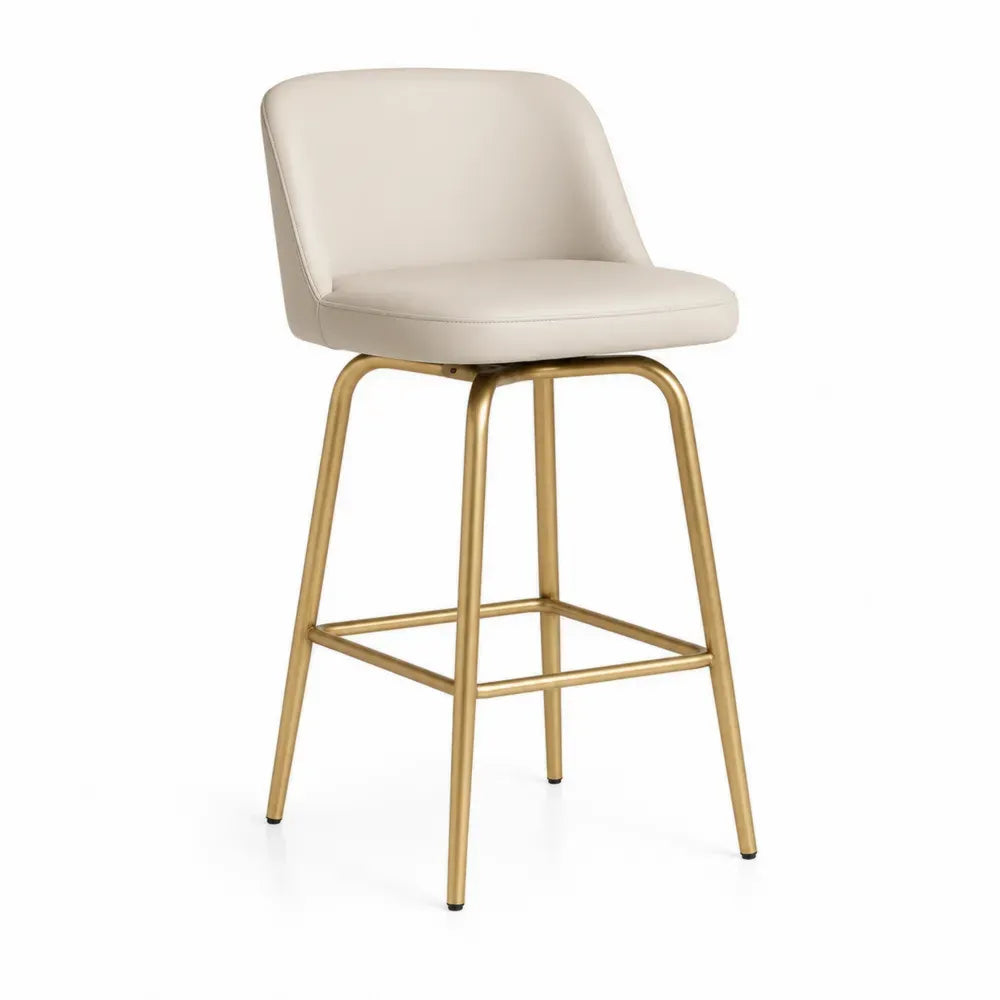 Barhocker mit Rückenlehne gepolstert PU-Kunstleder Stahl Cremeweiß Goldfarben Schwarz 50 x 55 x 92 cm