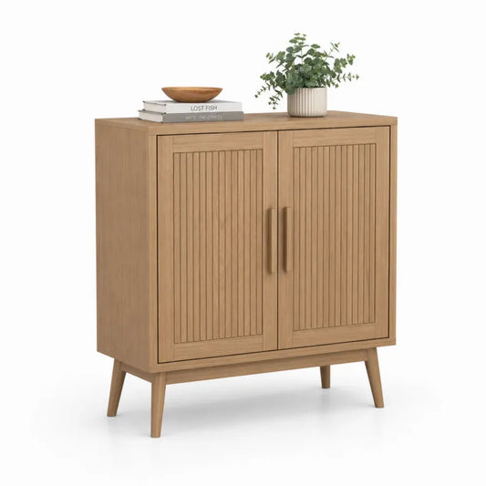 Sideboard Aufbewahrungsschrank rechteckig Naturholzfarben 90 x 40 x 100 cm MDF Eichenfurnier Gummibaumholz
