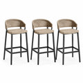 3er Set Gartenbarstühle mit Rückenlehne PE-Rattan und pulverbeschichtetem Stahl rechteckig Natur Schwarz 52 x 54 x 104 cm