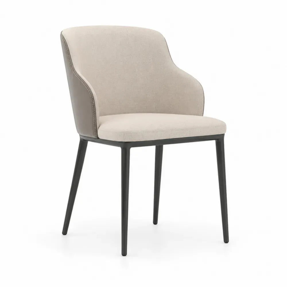 Esszimmerstuhl mit Armlehnen gepolstert gebogene Rückenlehne Polyestergewebe Stahl Beige Schwarz 58 x 60 x 84 cm