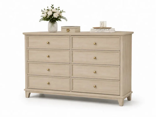 Rechteckige Kommode 8 Schubladen MDF mit Eichenfurnier Eiche hell Messingfarben 120 x 40 x 82 cm