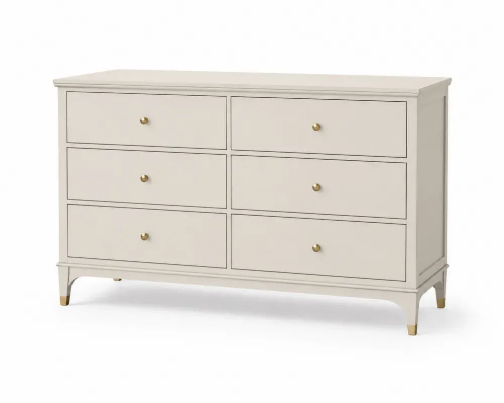 Kommode mit 6 Schubladen rechteckig MDF HDF Eisen Cremeweiß Messingfarben 140 x 45 x 82 cm