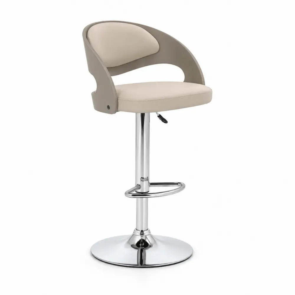 Barhocker höhenverstellbar drehbar mit rundem Tellerfuß PU-Leder PP Stahl Beige Taupe Silberfarben 53 x 53 x 84 bis 105 cm
