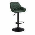 Barhocker höhenverstellbar 360° drehbar mit Armlehnen Rautensteppung PU-Kunstleder Stahl Dunkelgrün Schwarz 58 x 55 x 86-108 cm