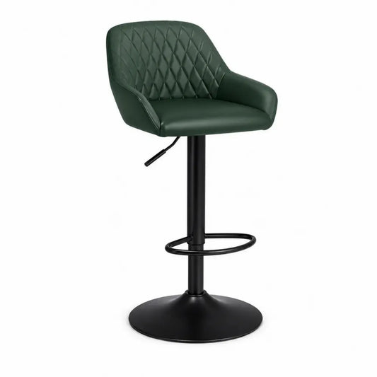 Barhocker höhenverstellbar 360° drehbar mit Armlehnen Rautensteppung PU-Kunstleder Stahl Dunkelgrün Schwarz 58 x 55 x 86-108 cm