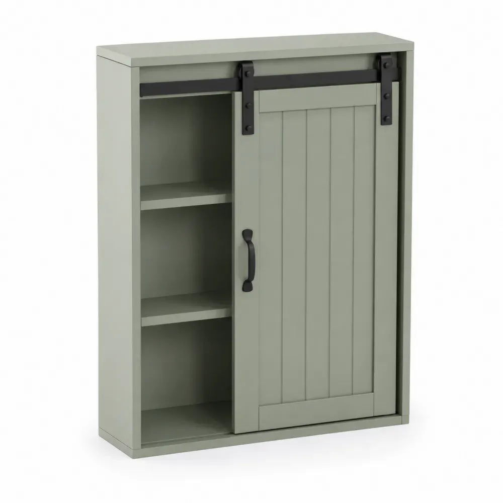 Rechteckiger Aufbewahrungsschrank Schiebetürschrank mit offenen Fächern MDF Salbeigrün Schwarz 80 x 35 x 100 cm