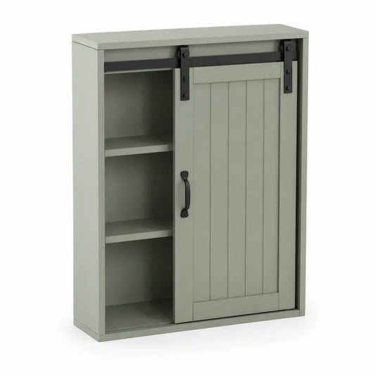 Rechteckiger Aufbewahrungsschrank Schiebetürschrank mit offenen Fächern MDF Salbeigrün Schwarz 80 x 35 x 100 cm