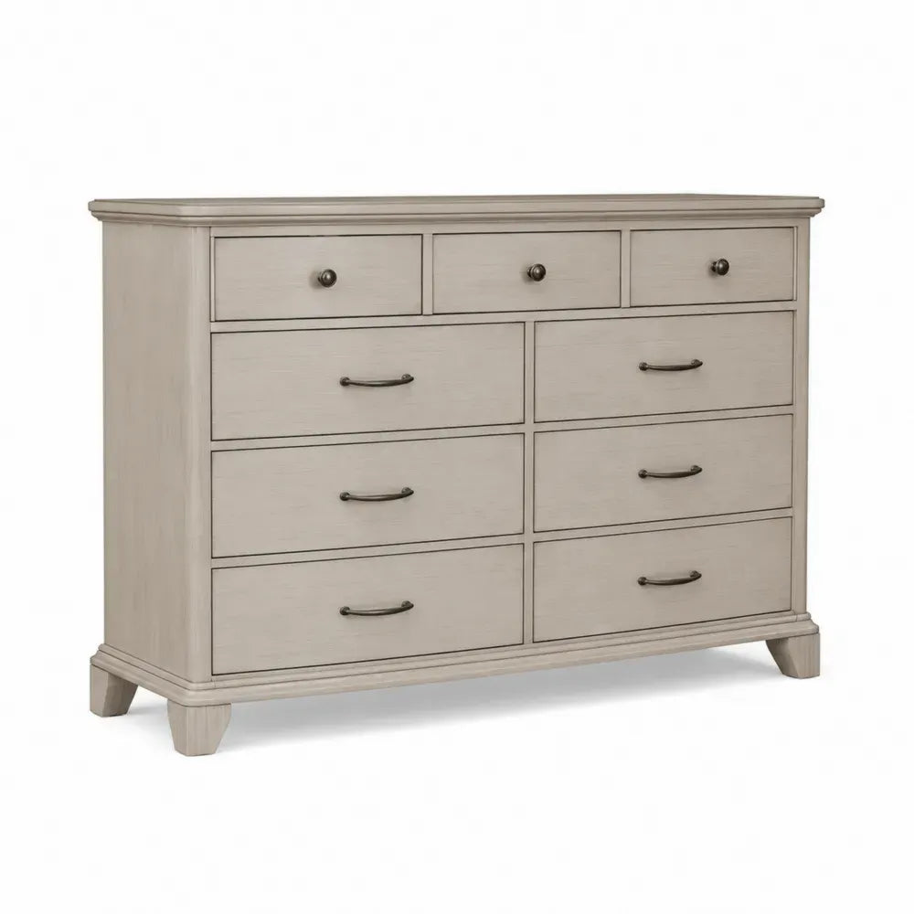Rechteckige Kommode 9 Schubladen MDF mit Eichenfurnier Eiche hell Beige Bronzefarben 150 x 45 x 88 cm